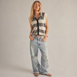 Free People Striped Hooded Knit Sweater Vest Sz L